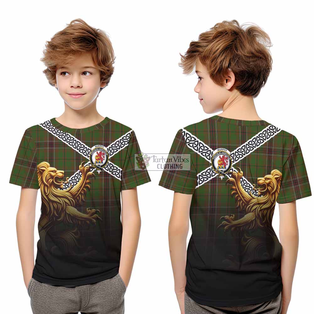 Murphy Crest Tartan Kid T-Shirt with Golden Lion Emblem Celtic Style - Tartan Vibes Clothing