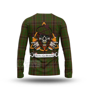 Murphy Tartan Long Sleeve T-Shirt with Family Crest and Bearded Skull Holding Bottles of Whiskey - Tartan Vibes Clothing