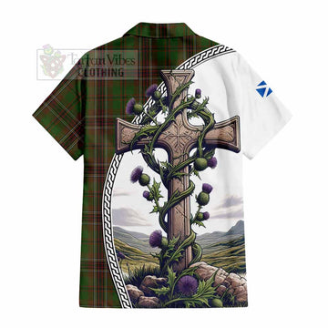 Murphy Tartan Hawaiian Shirt with Family Crest and St. Andrew's Cross Accented by Thistle Vines - Tartan Vibes Clothing