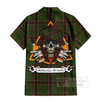Murphy Tartan Hawaiian Shirt with Family Crest and Bearded Skull Holding Bottles of Whiskey - Tartan Vibes Clothing