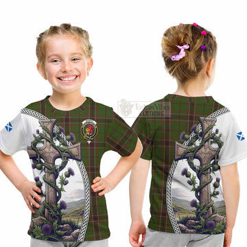 Murphy Tartan Kid T-Shirt with Family Crest and St. Andrew's Cross Accented by Thistle Vines - Tartan Vibes Clothing