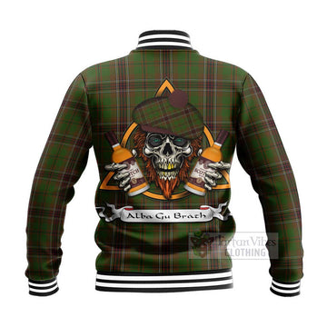 Murphy Tartan Baseball Jacket with Family Crest and Bearded Skull Holding Bottles of Whiskey - Tartan Vibes Clothing