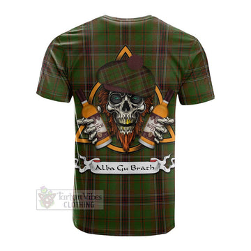 Tartan Vibes Clothing Murphy Tartan Cotton T-shirt with Family Crest and Bearded Skull Holding Bottles of Whiskey