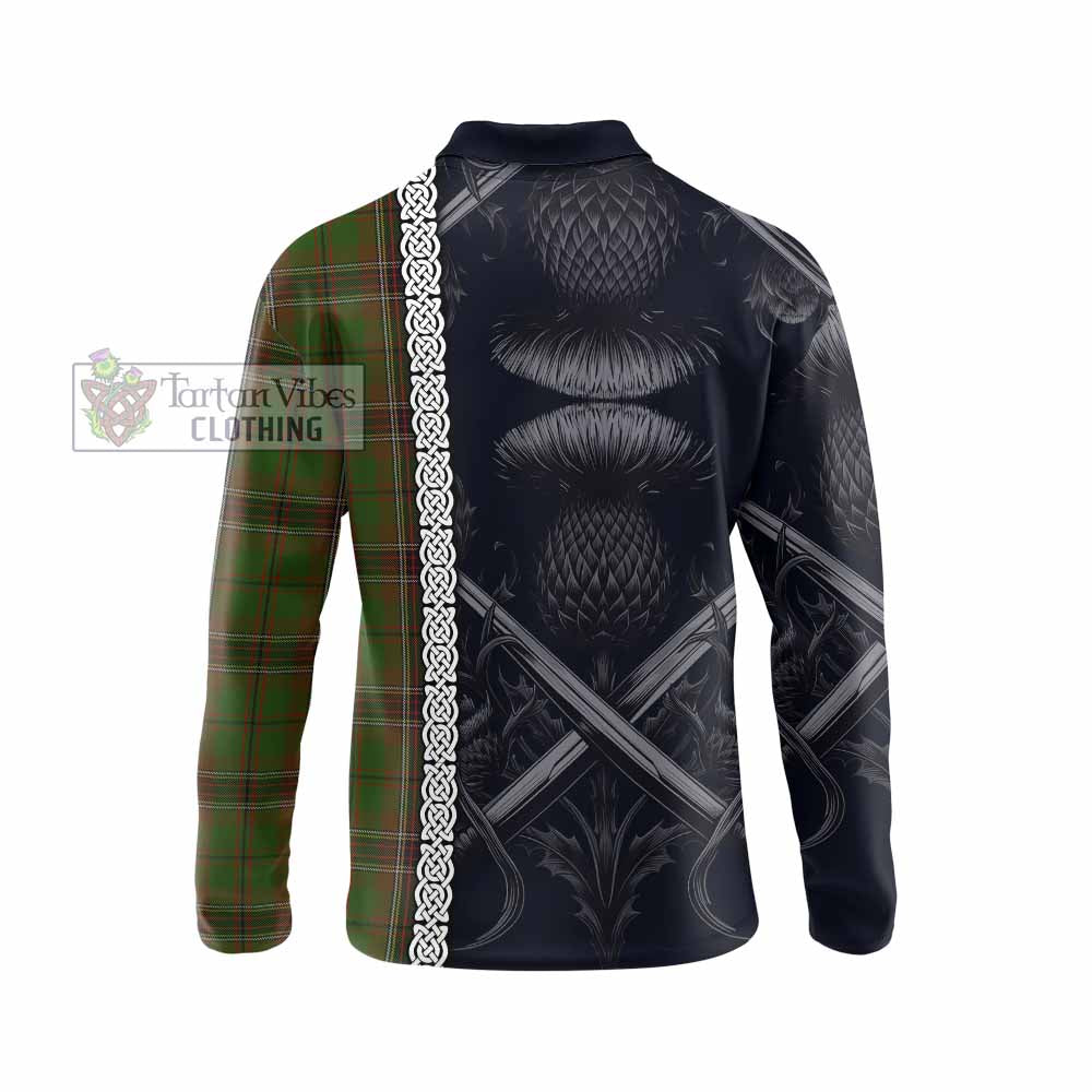 Murphy Tartan Long Sleeve Polo Shirt with Family Crest Cross Sword Thistle Celtic Vibes - Tartan Vibes Clothing