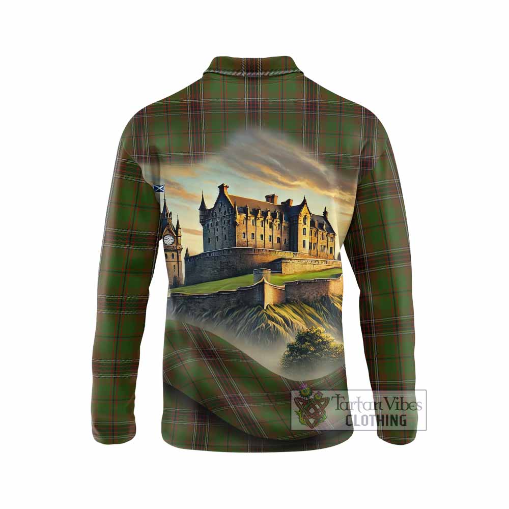 Murphy Tartan Family Crest Long Sleeve Polo Shirt with Scottish Ancient Castle Style - Tartan Vibes Clothing