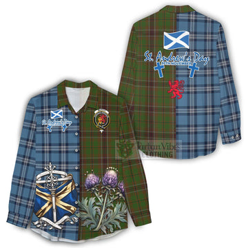 Murphy Tartan Women's Casual Shirt Happy St. Andrew's Day Half Tartan Style - Tartan Vibes Clothing