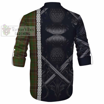 Murphy Tartan Ghillie Kilt Shirt with Family Crest Cross Sword Thistle Celtic Vibes - Tartan Vibes Clothing