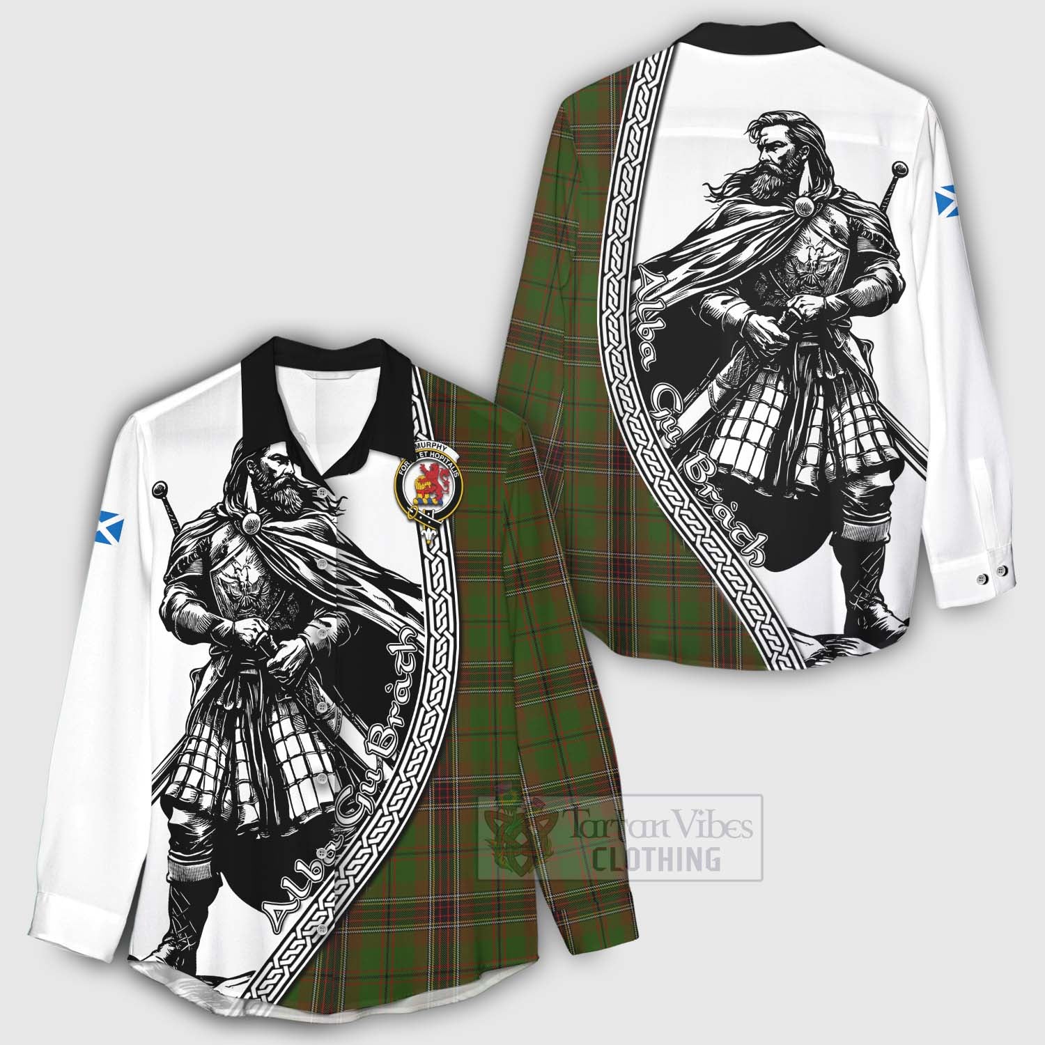 Murphy Tartan Clan Crest Women's Casual Shirt with Highlander Warrior Celtic Style - Tartan Vibes Clothing