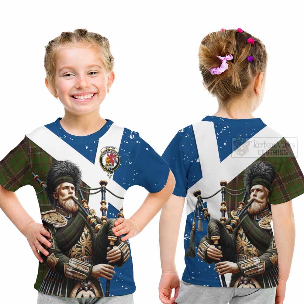 Murphy Tartan Kid T-Shirt with Family Crest Scottish Bagpiper Vibes - Tartan Vibes Clothing