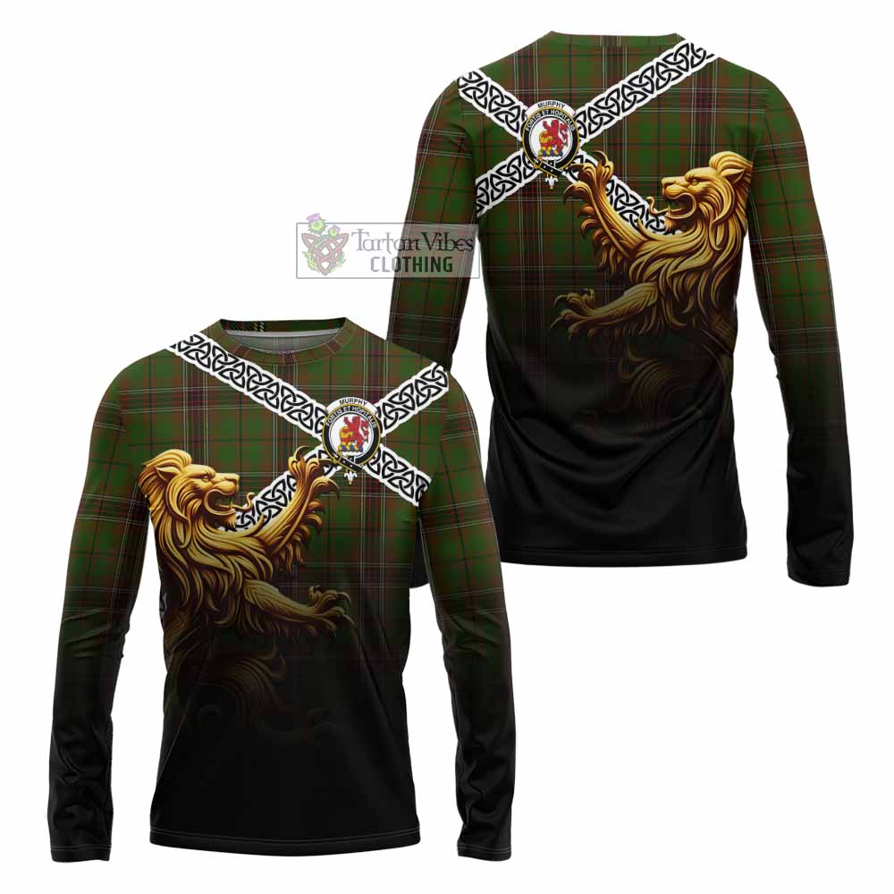 Murphy Crest Tartan Long Sleeve T-Shirt with Golden Lion Emblem Celtic Style - Tartan Vibes Clothing