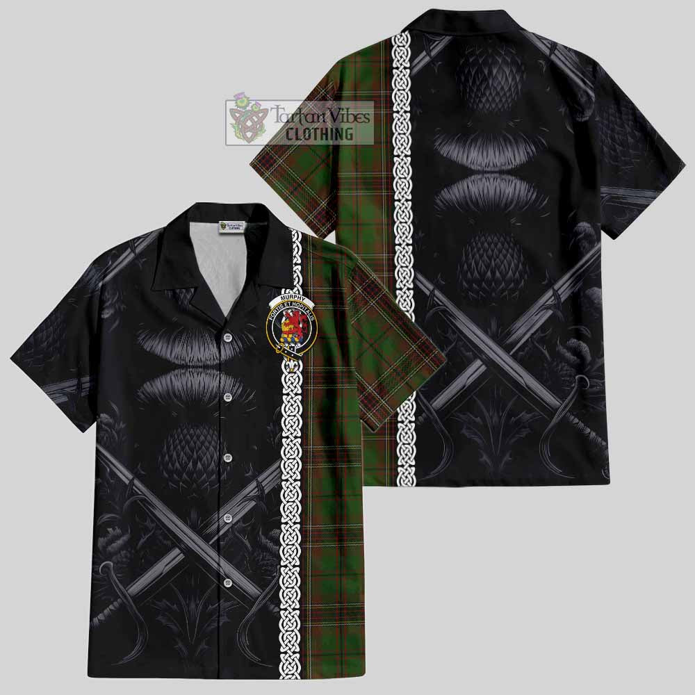 Murphy Tartan Hawaiian Shirt with Family Crest Cross Sword Thistle Celtic Vibes - Tartan Vibes Clothing