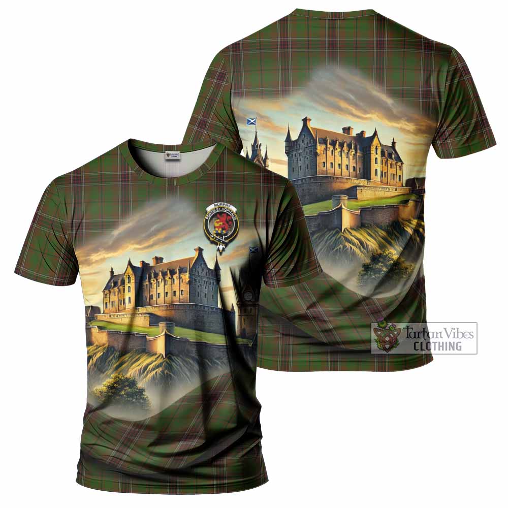 Murphy Tartan Family Crest T-Shirt with Scottish Ancient Castle Style - Tartan Vibes Clothing