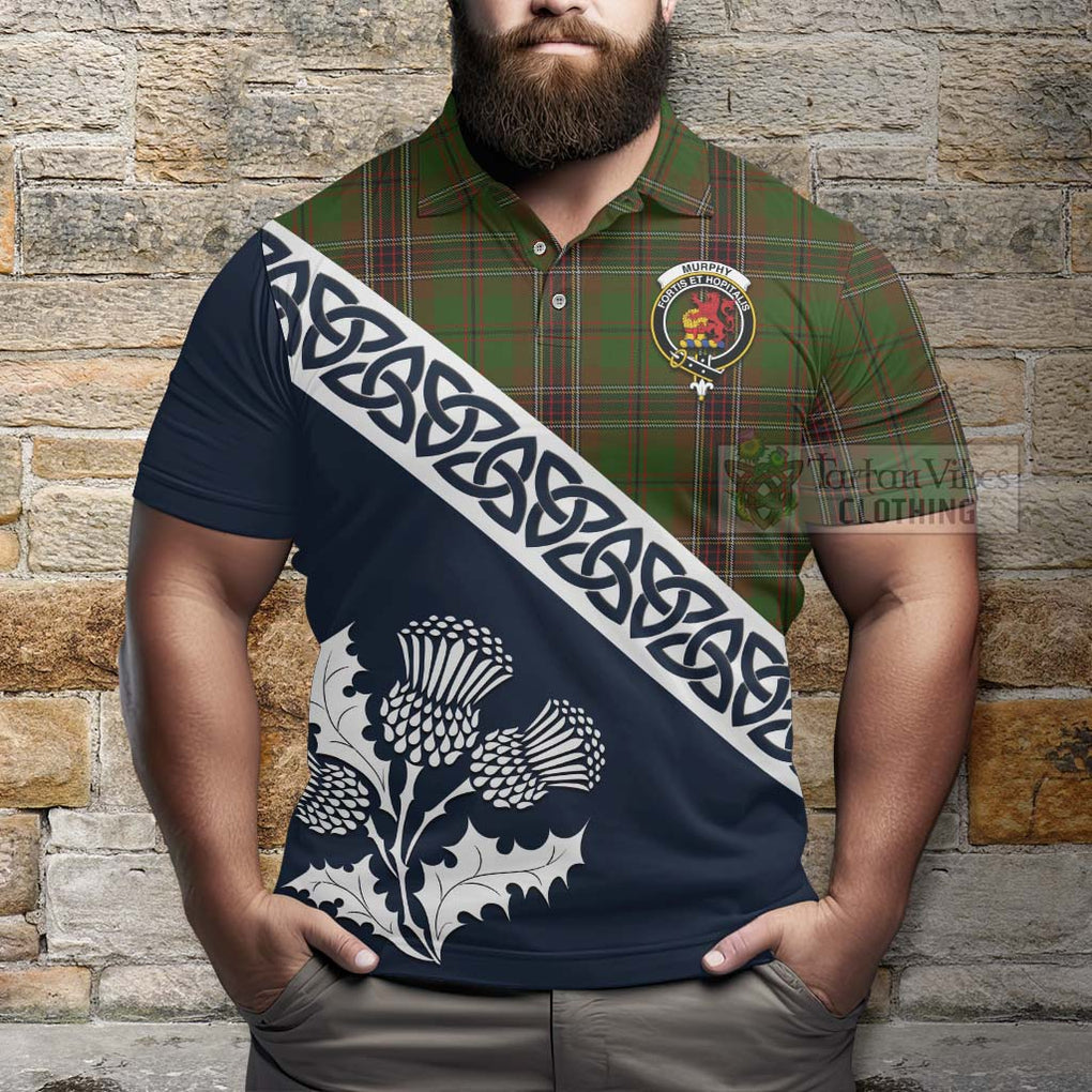 Murphy Tartan Polo Shirt Featuring Thistle and Scotland Map - Tartanvibesclothing Store