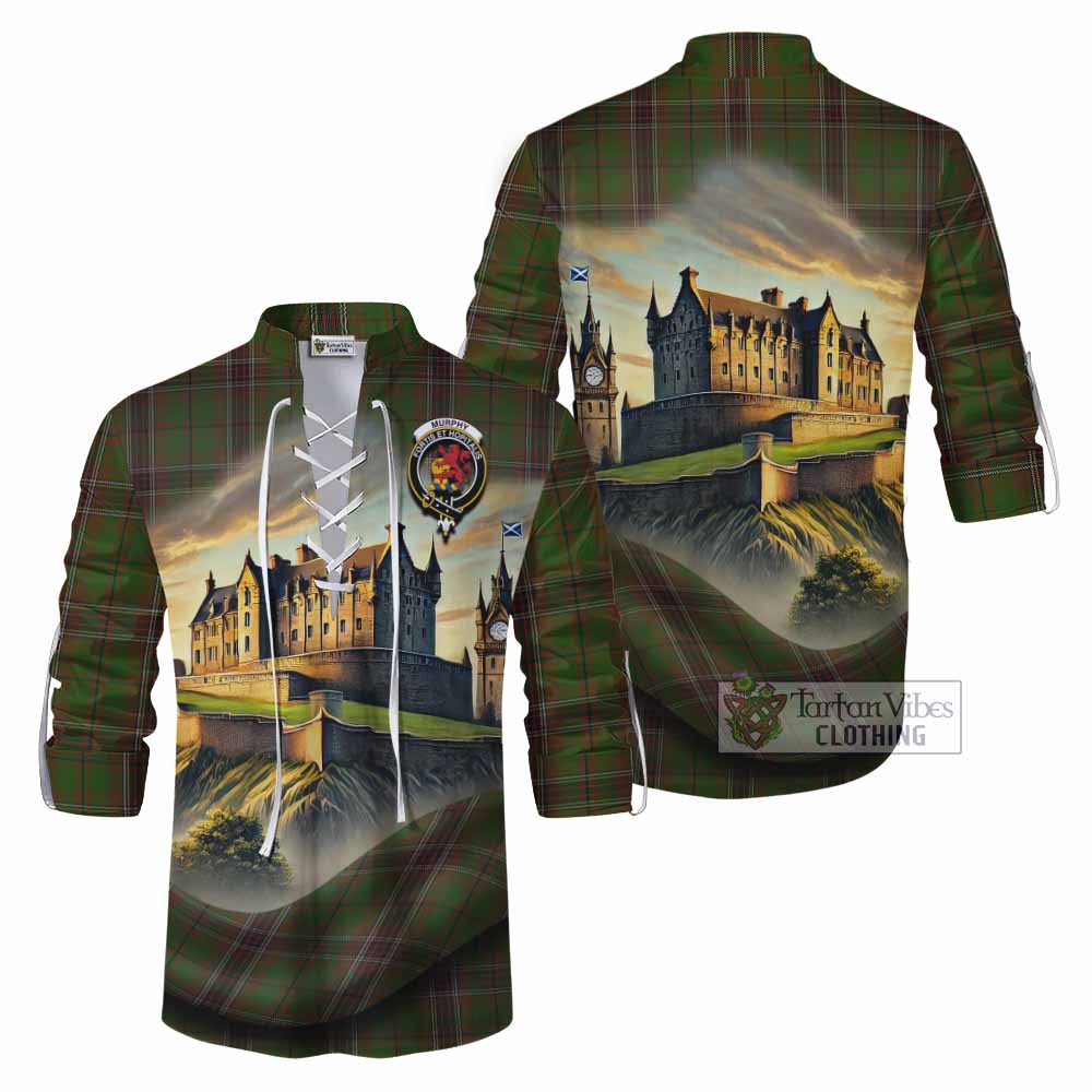 Murphy Tartan Family Crest Ghillie Kilt Shirt with Scottish Ancient Castle Style - Tartan Vibes Clothing