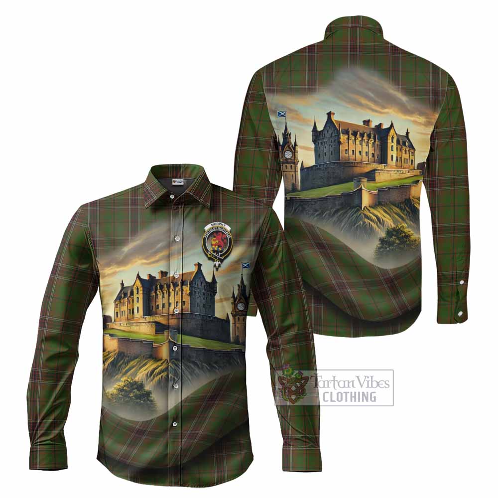 Tartan Vibes Clothing Murphy Tartan Family Crest Long Sleeve Button Shirt with Scottish Ancient Castle Style
