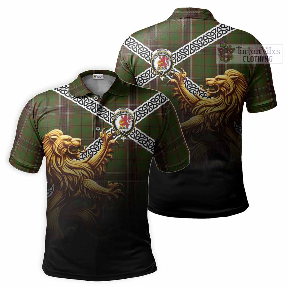 Murphy Crest Tartan Polo Shirt with Golden Lion Emblem Celtic Style - Tartan Vibes Clothing