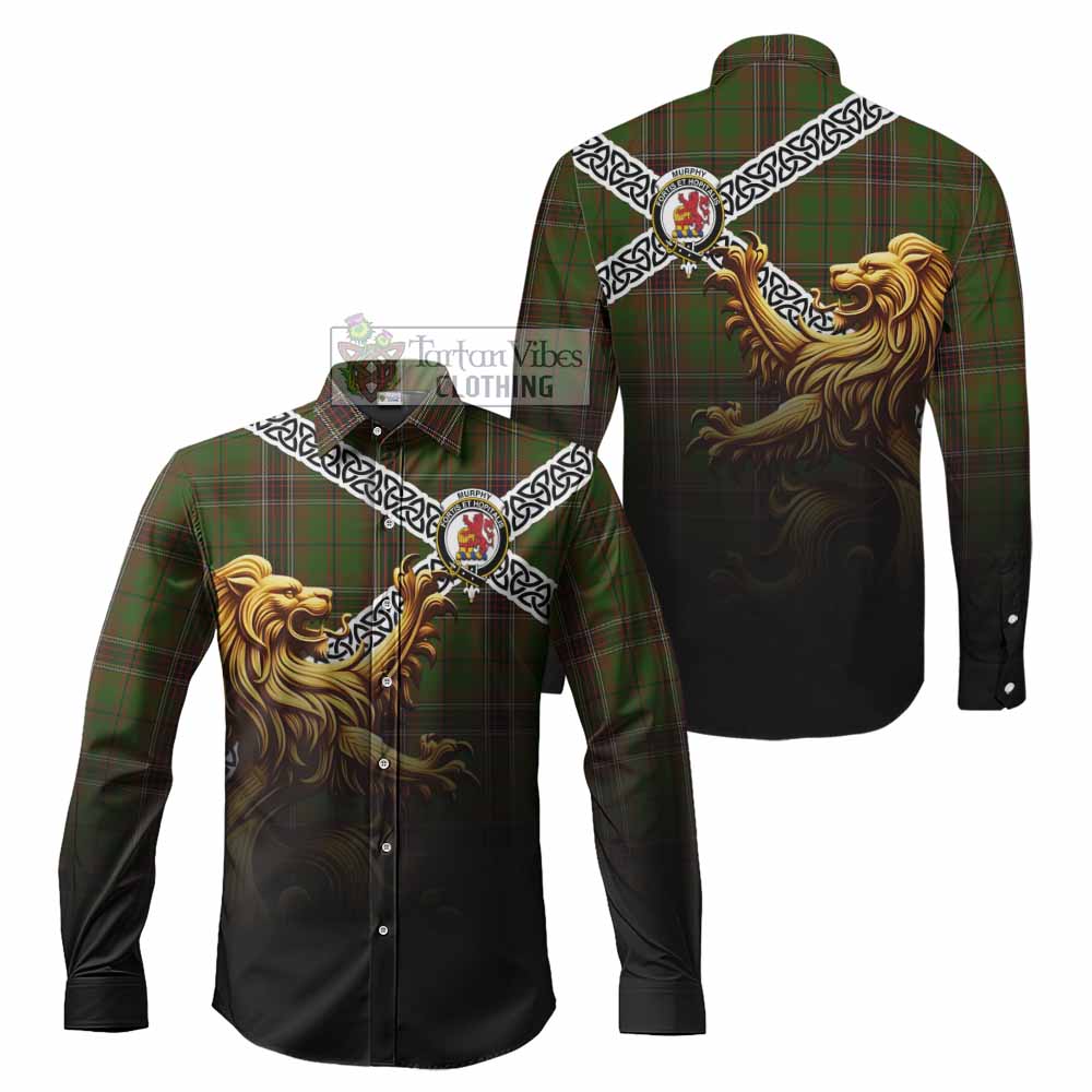 Murphy Crest Tartan Long Sleeve Button Shirt with Golden Lion Emblem Celtic Style - Tartan Vibes Clothing