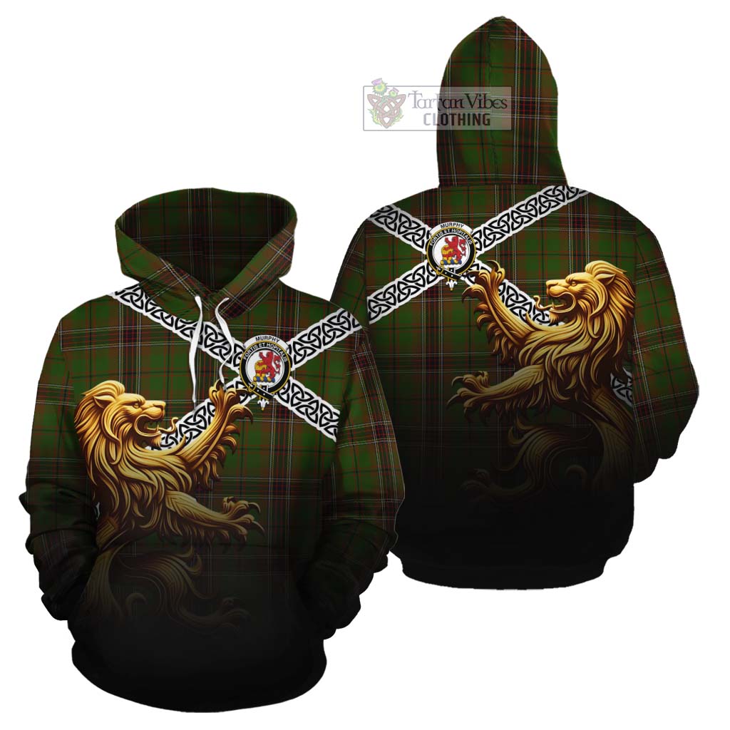 Murphy Crest Tartan Cotton Hoodie with Golden Lion Emblem Celtic Style - Tartan Vibes Clothing