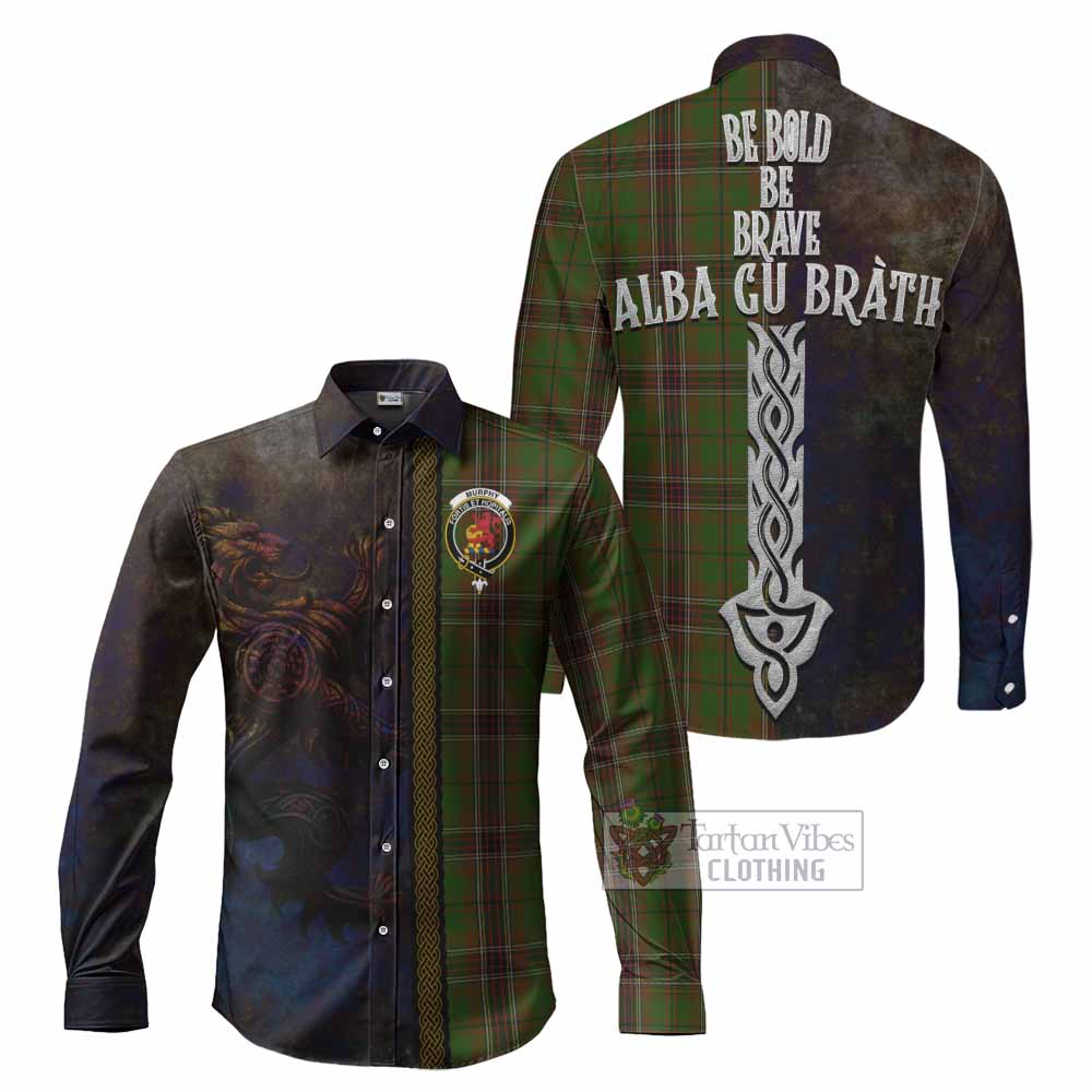 Murphy Tartan Family Crest Long Sleeve Button Shirt Alba Gu Brath Be Brave Lion Ancient Style - Tartan Vibes Clothing