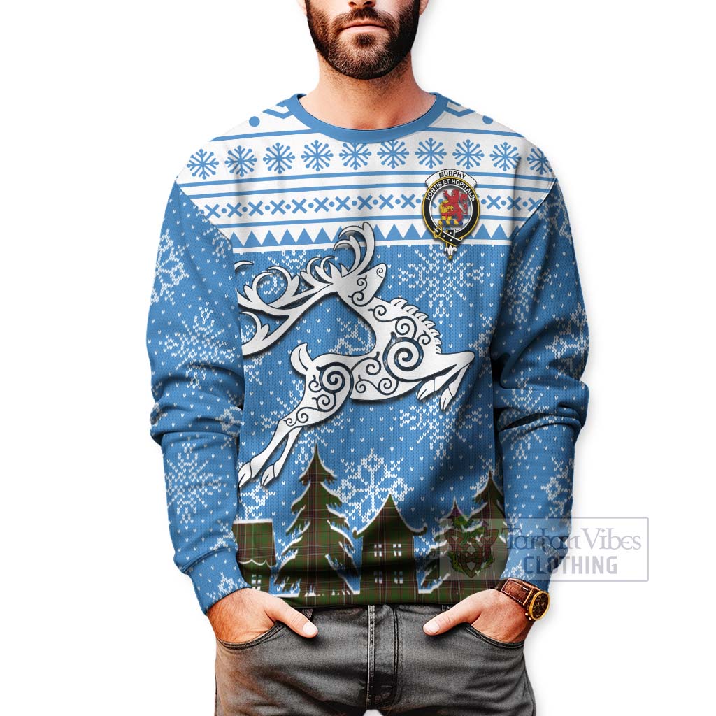 Murphy Clan Christmas Sweatshirt Celtic Reindeer Style - Tartan Vibes Clothing