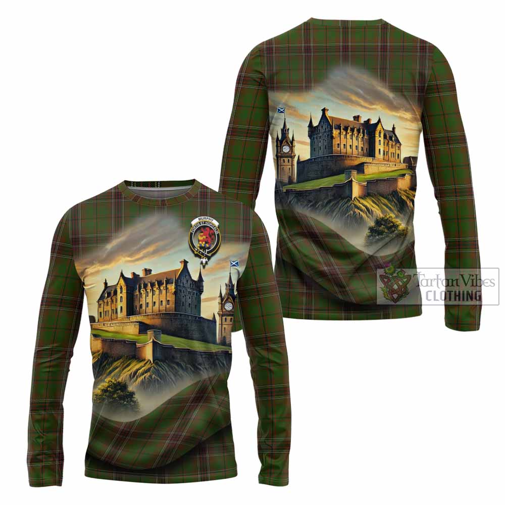 Murphy Tartan Family Crest Long Sleeve T-Shirt with Scottish Ancient Castle Style - Tartan Vibes Clothing