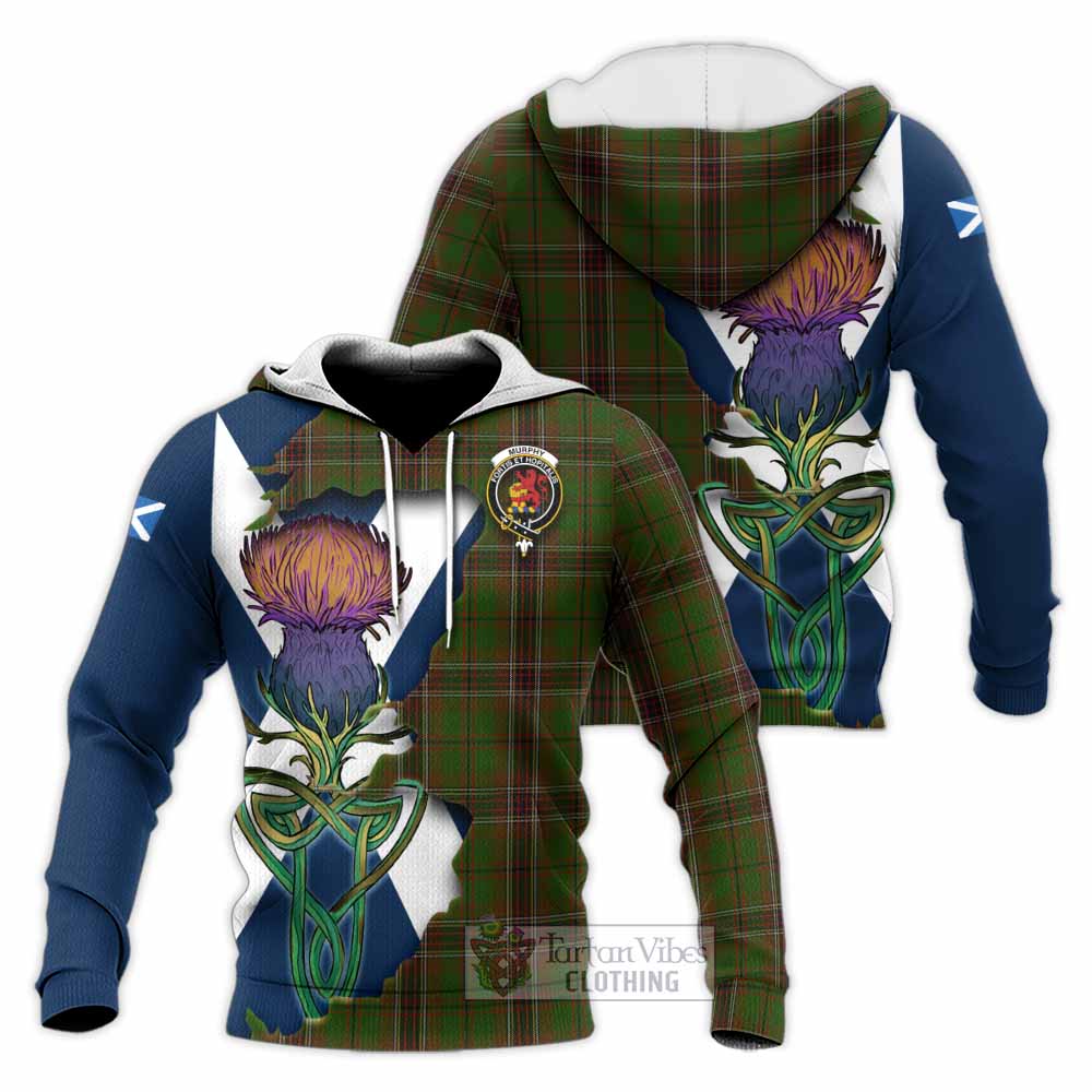 Tartan Vibes Clothing Murphy Tartan Family Crest Knitted Hoodie Scottish Thistle Celtic Inspired