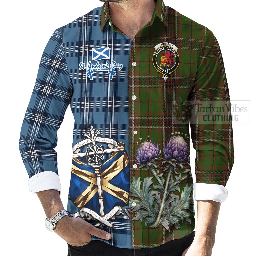 Murphy Tartan Long Sleeve Button Shirt Happy St. Andrew's Day Half Tartan Style - Tartan Vibes Clothing