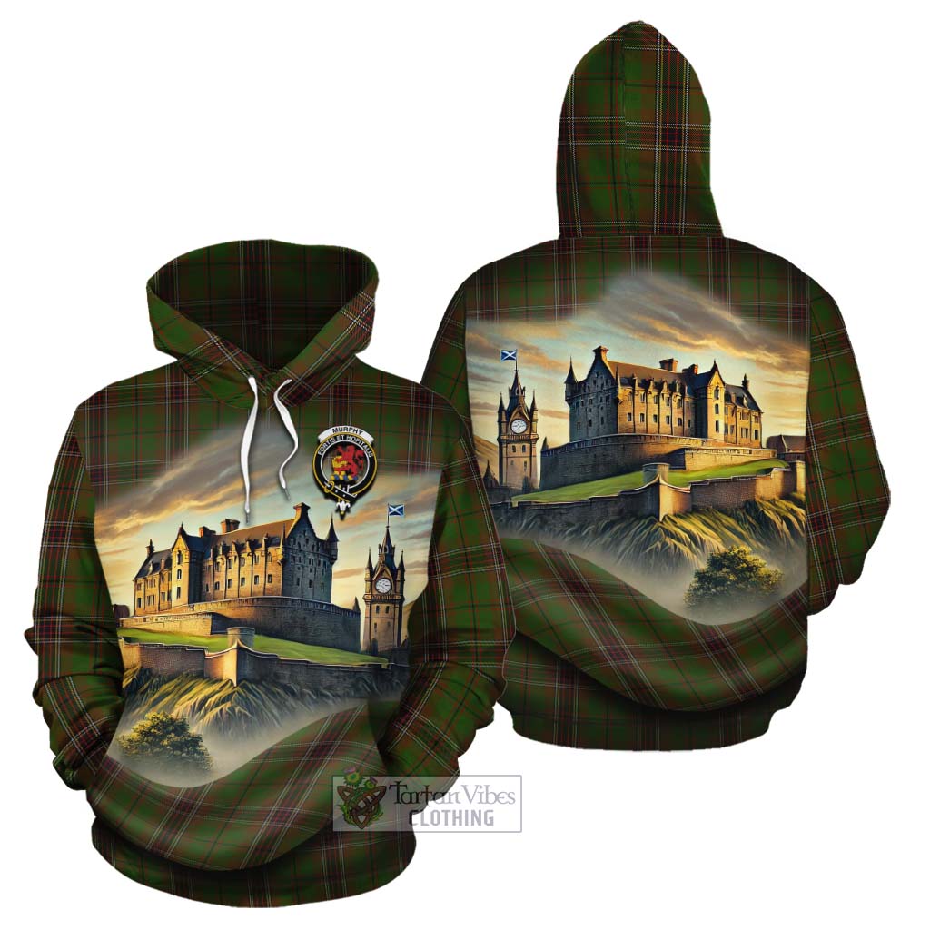 Murphy Tartan Family Crest Cotton Hoodie with Scottish Ancient Castle Style - Tartan Vibes Clothing