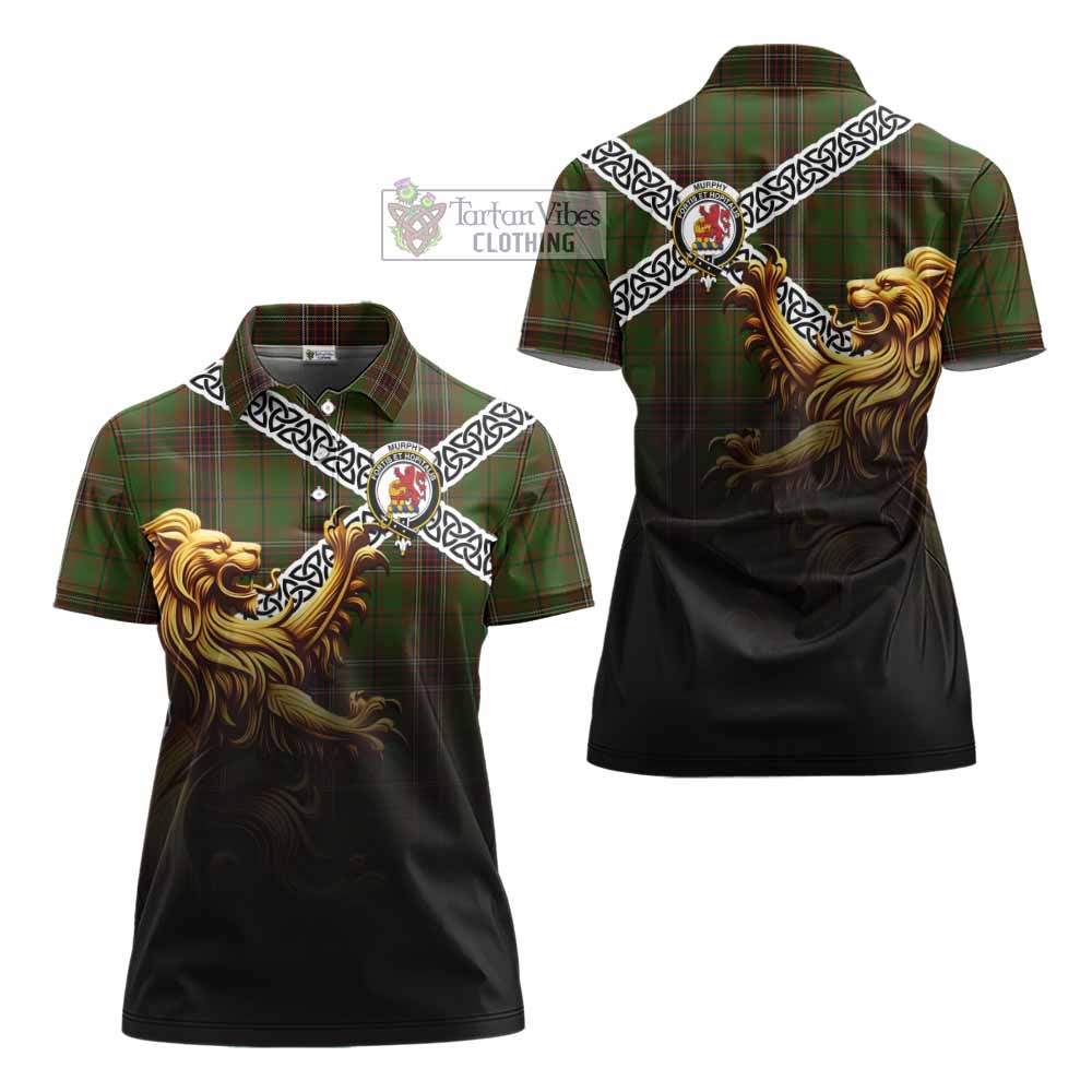 Murphy Crest Tartan Women's Polo Shirt with Golden Lion Emblem Celtic Style - Tartan Vibes Clothing