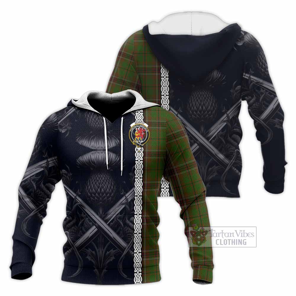 Murphy Tartan Knitted Hoodie with Family Crest Cross Sword Thistle Celtic Vibes - Tartan Vibes Clothing