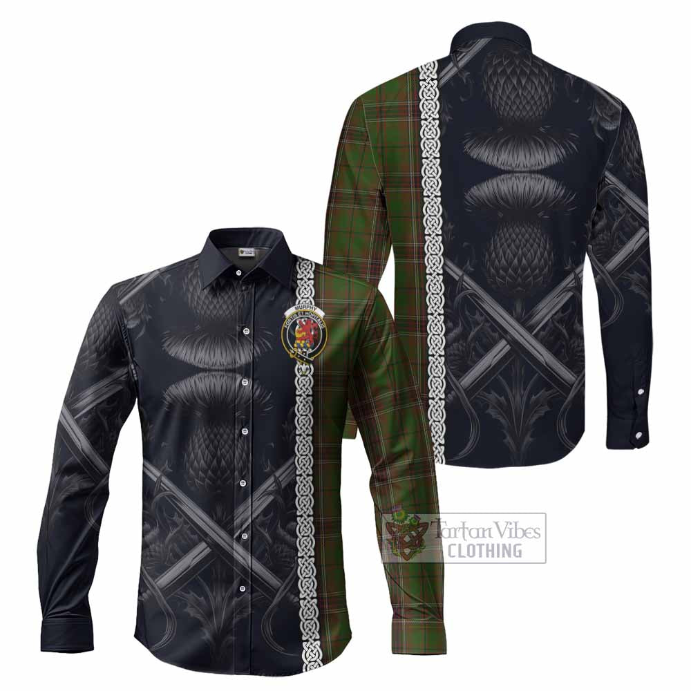 Tartan Vibes Clothing Murphy Tartan Long Sleeve Button Shirt with Family Crest Cross Sword Thistle Celtic Vibes