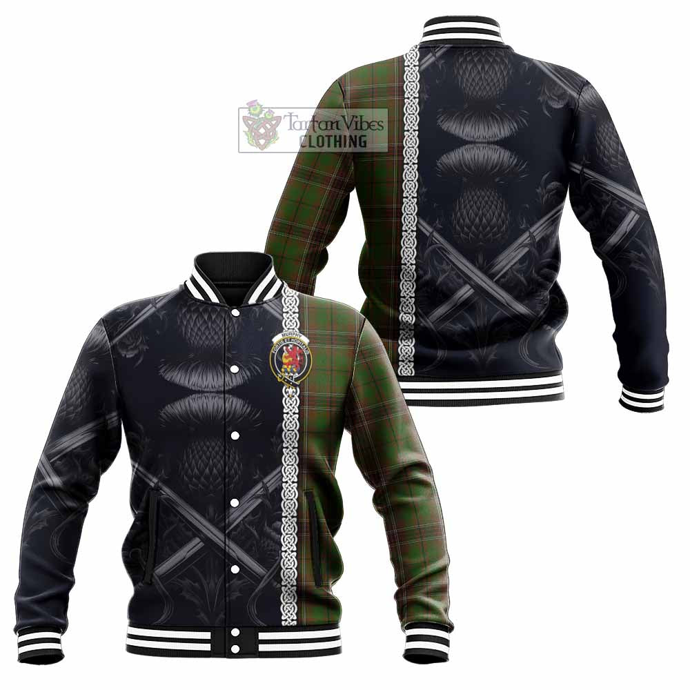Murphy Tartan Baseball Jacket with Family Crest Cross Sword Thistle Celtic Vibes - Tartan Vibes Clothing