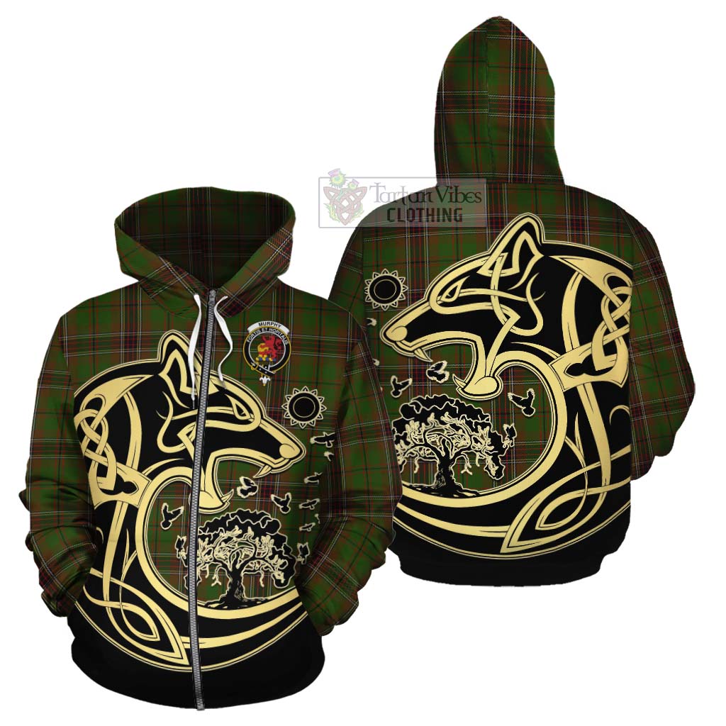 Murphy Tartan Cotton Hoodie with Family Crest Celtic Wolf Style - Tartan Vibes Clothing