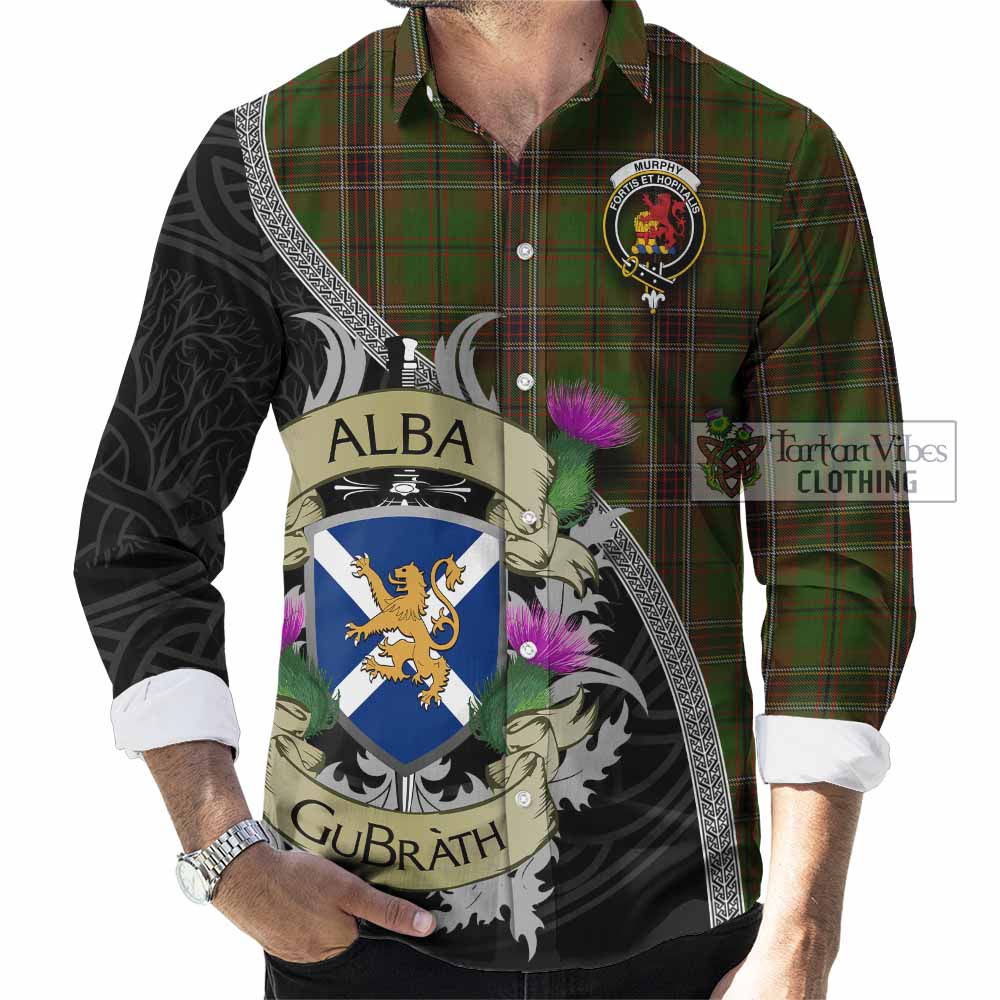 Murphy Tartan Family Crest Long Sleeve Button Shirt Lion Rampant Royal Thistle Shield Celtic Inspired - Tartan Vibes Clothing