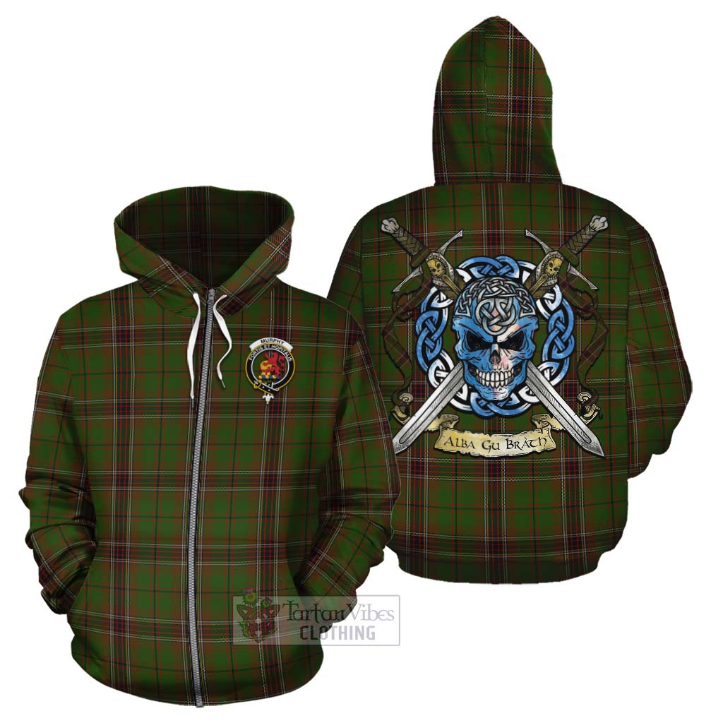 Murphy Tartan Cotton Hoodie with Family Crest Celtic Skull Style - Tartan Vibes Clothing