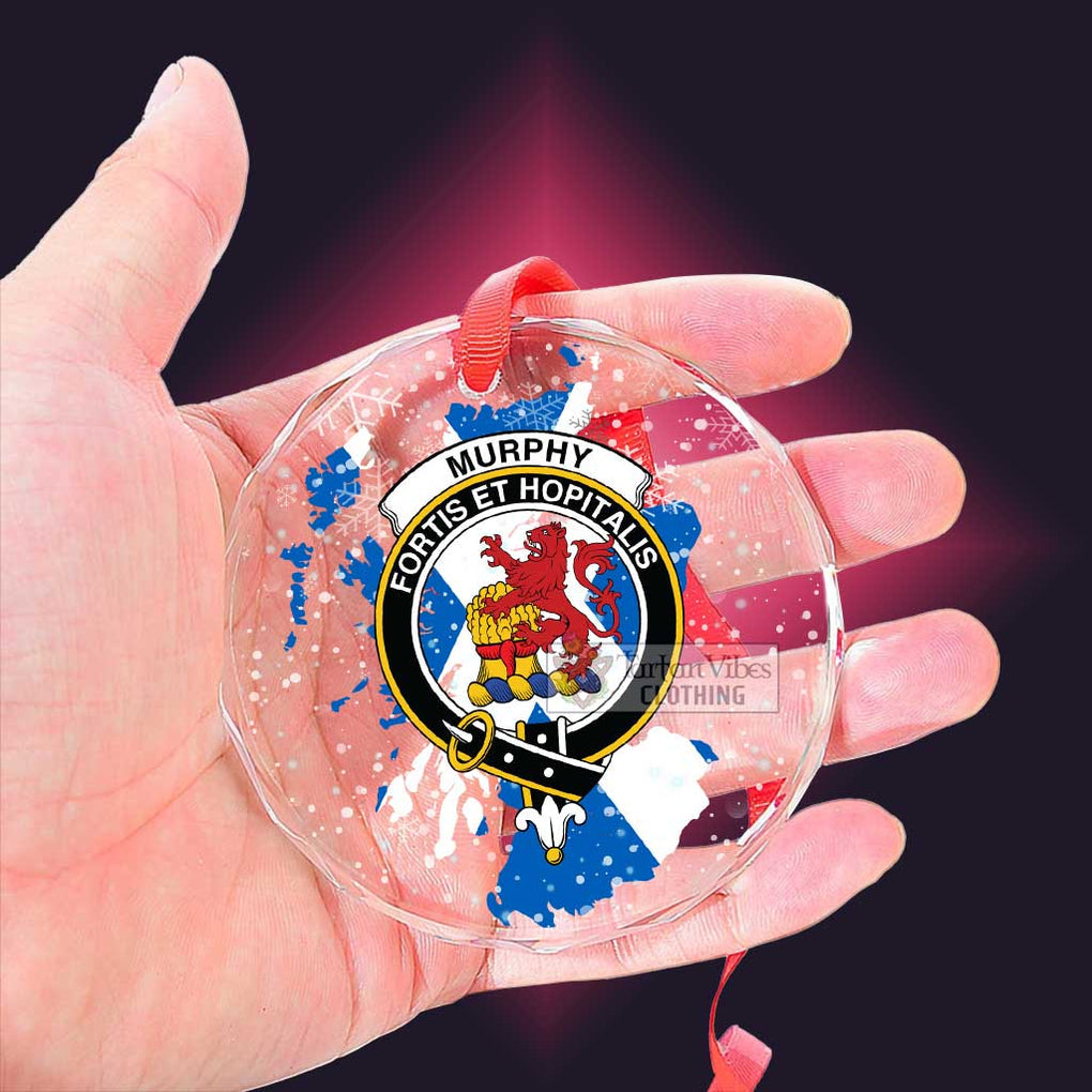 Murphy Clan Crest Christmas Glass Ornament with Scotland Map - 2D-tartanvibesclothing