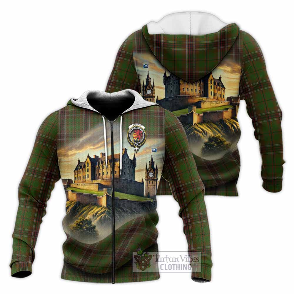 Murphy Tartan Family Crest Knitted Hoodie with Scottish Ancient Castle Style Unisex Knitted Zip Hoodie - Tartan Vibes Clothing