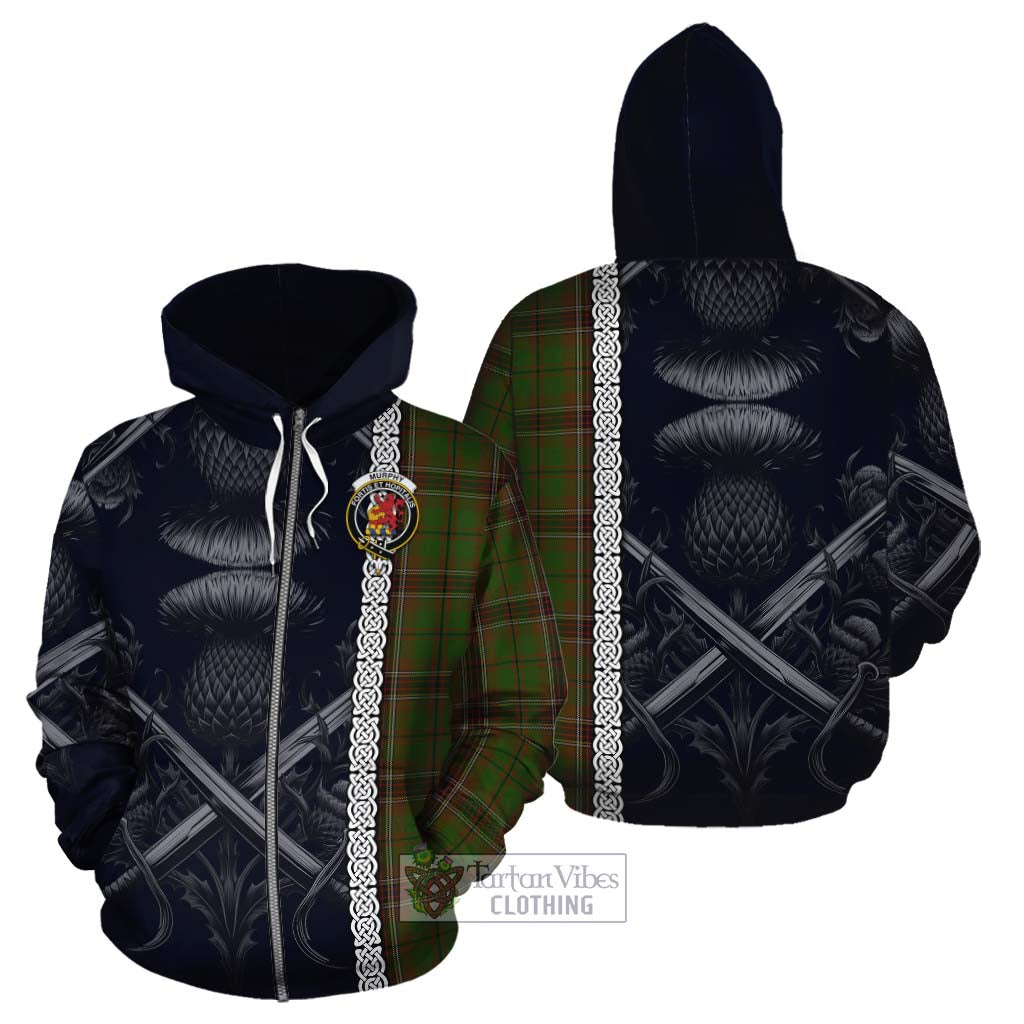 Murphy Tartan Cotton Hoodie with Family Crest Cross Sword Thistle Celtic Vibes Zip Hoodie - Tartan Vibes Clothing