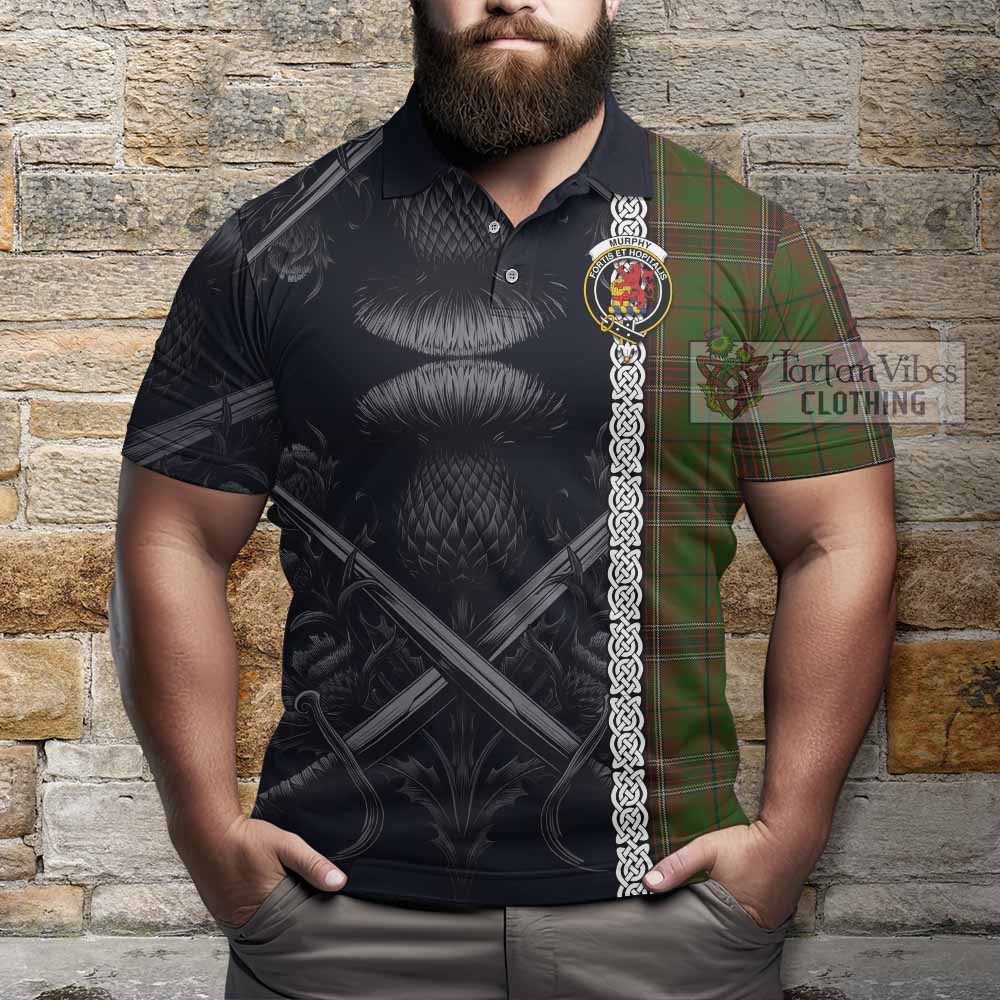 Murphy Tartan Polo Shirt with Family Crest Cross Sword Thistle Celtic Vibes - Tartan Vibes Clothing