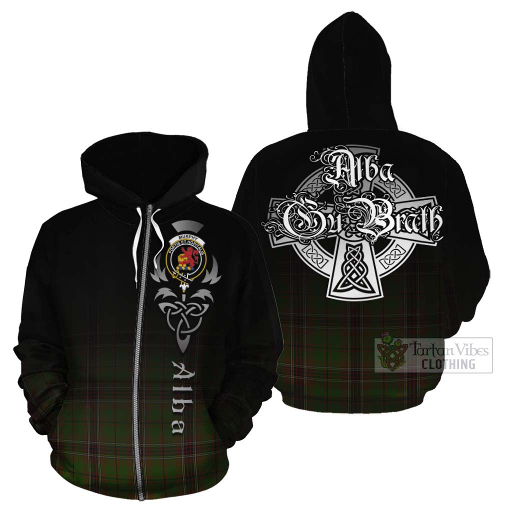 Tartan Vibes Clothing Murphy Tartan Cotton Hoodie Featuring Alba Gu Brath Family Crest Celtic Inspired