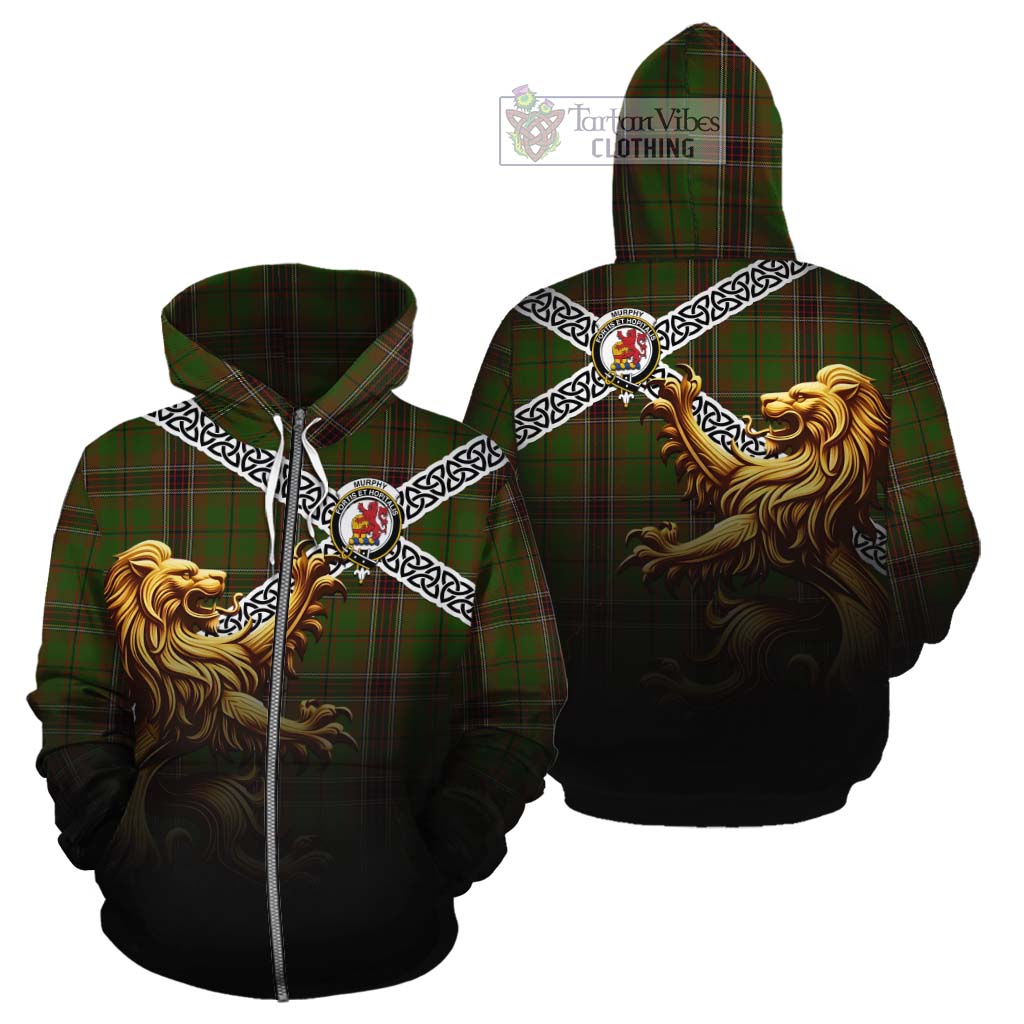 Murphy Crest Tartan Cotton Hoodie with Golden Lion Emblem Celtic Style Zip Hoodie - Tartan Vibes Clothing