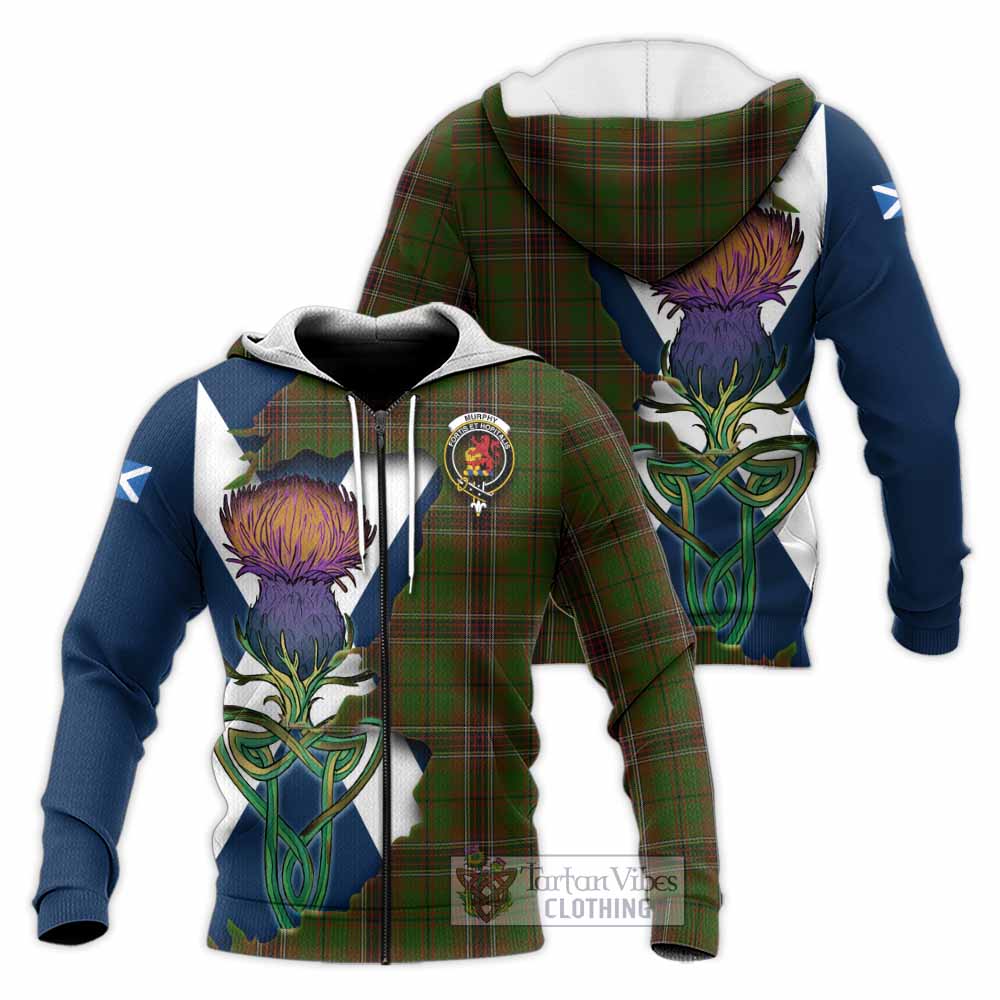 Tartan Vibes Clothing Murphy Tartan Family Crest Knitted Hoodie Scottish Thistle Celtic Inspired