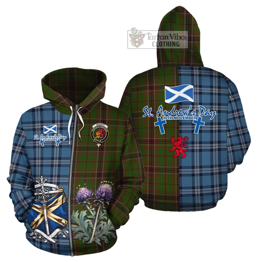 Murphy Tartan Cotton Hoodie Happy St. Andrew's Day Half Tartan Style - Tartan Vibes Clothing