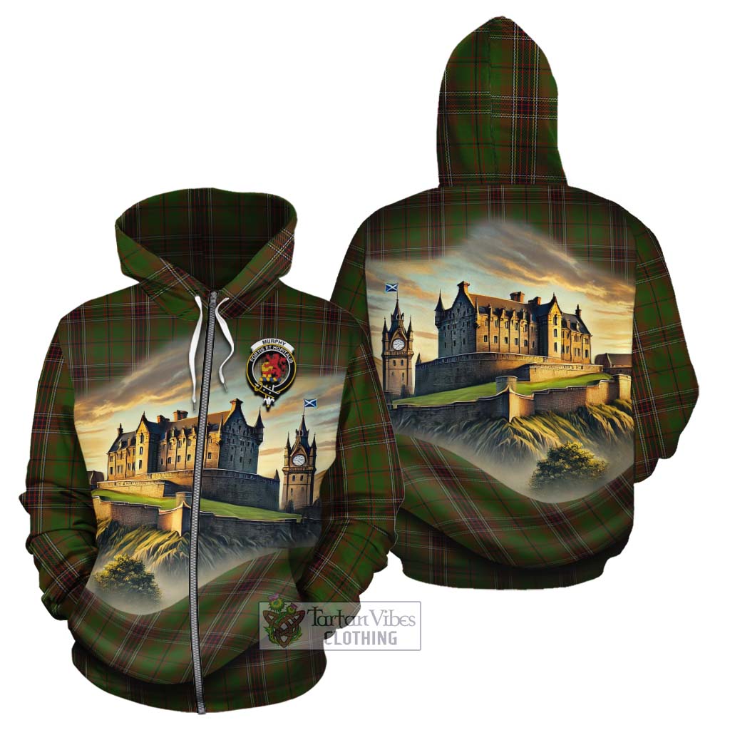 Murphy Tartan Family Crest Cotton Hoodie with Scottish Ancient Castle Style Zip Hoodie - Tartan Vibes Clothing