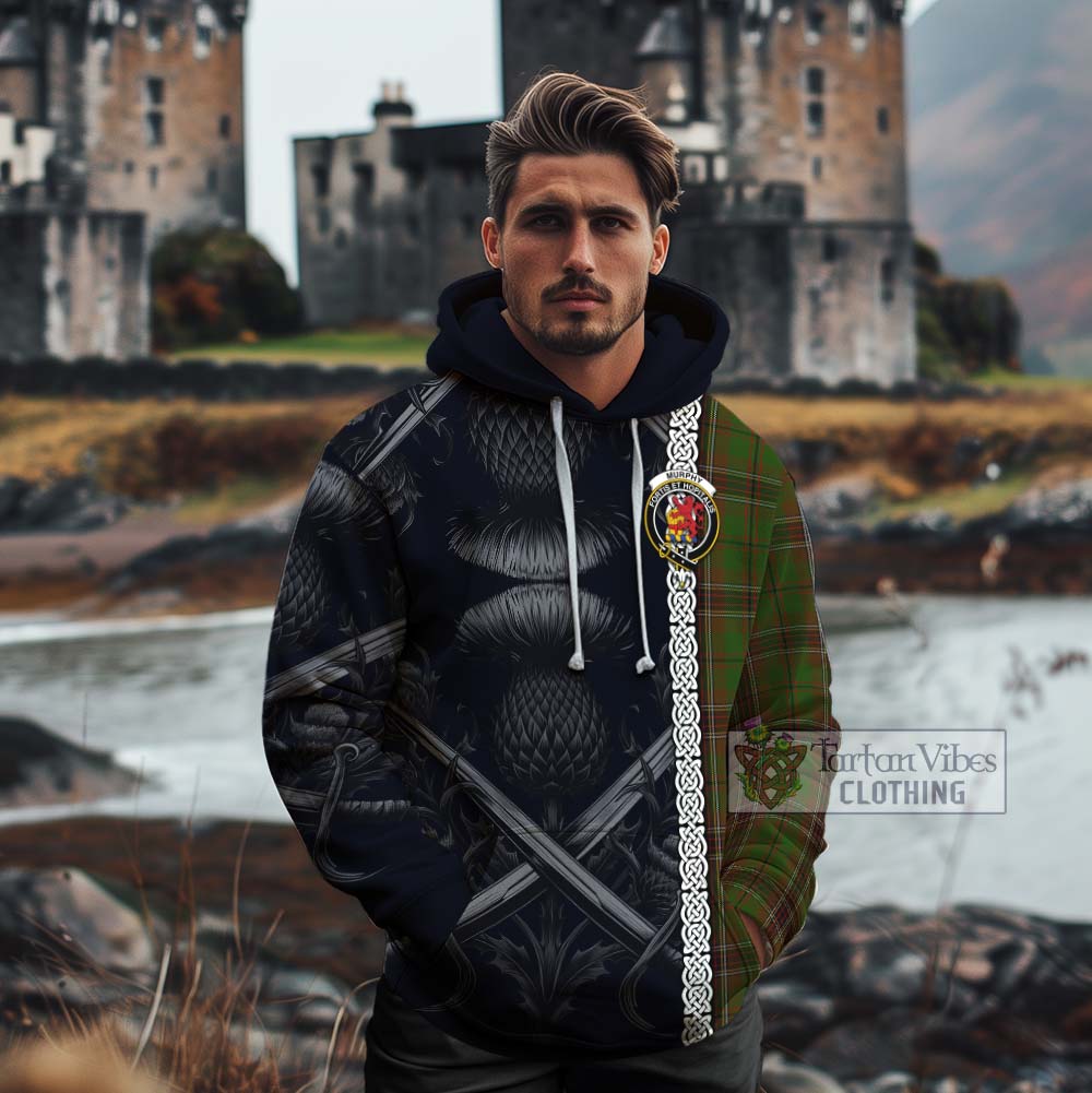 Murphy Tartan Cotton Hoodie with Family Crest Cross Sword Thistle Celtic Vibes - Tartan Vibes Clothing
