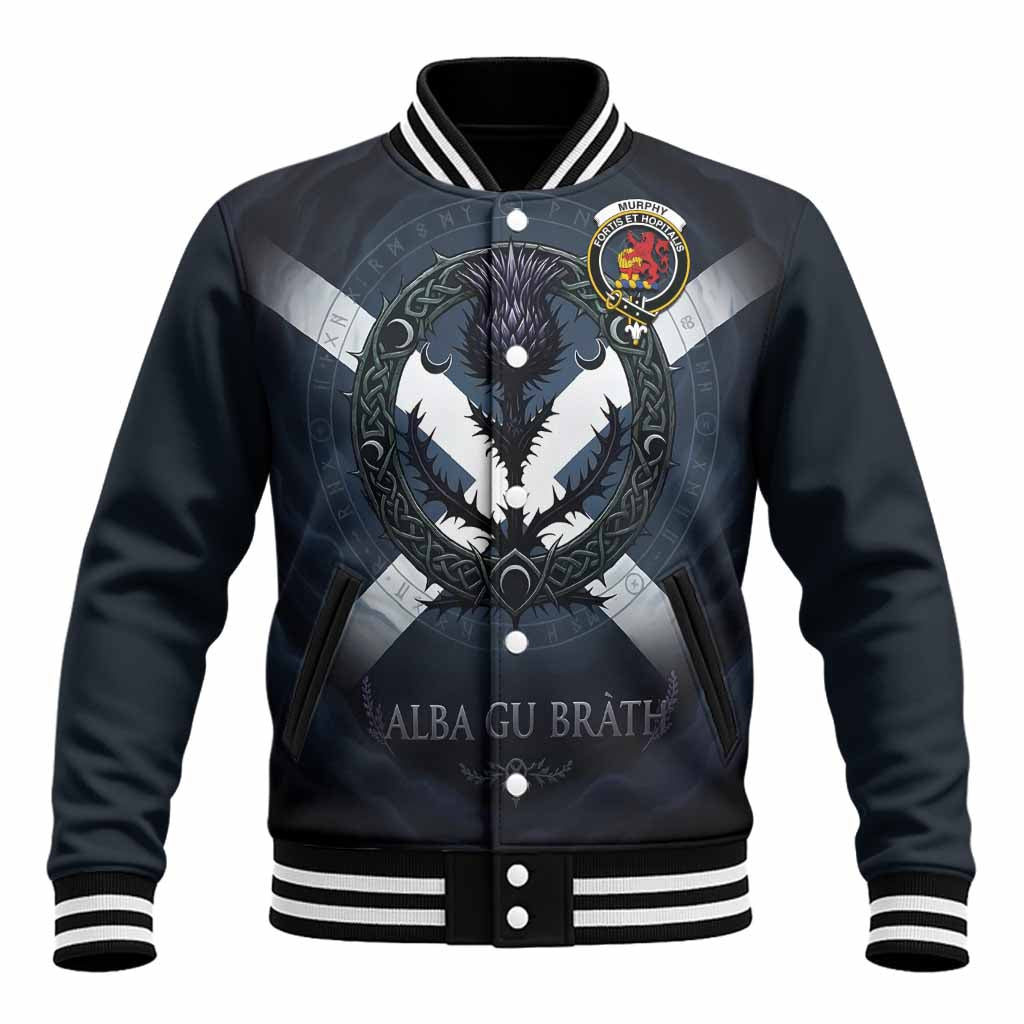 Murphy Clan Crest Baseball Jacket with Celtic Knot Thistle and Saltire Unisex - Tartan Vibes Clothing