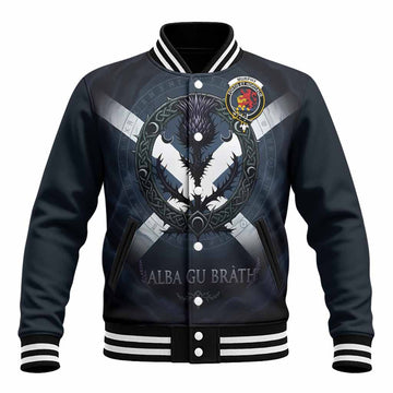Murphy Clan Crest Baseball Jacket with Celtic Knot Thistle and Saltire