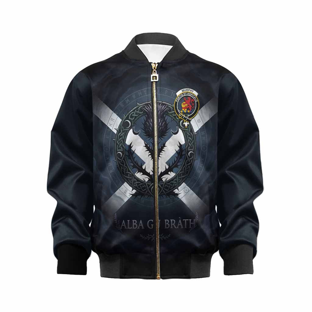 Murphy Clan Crest Kid Bomber Jacket with Celtic Knot Thistle and Saltire Kid XS - Tartan Vibes Clothing
