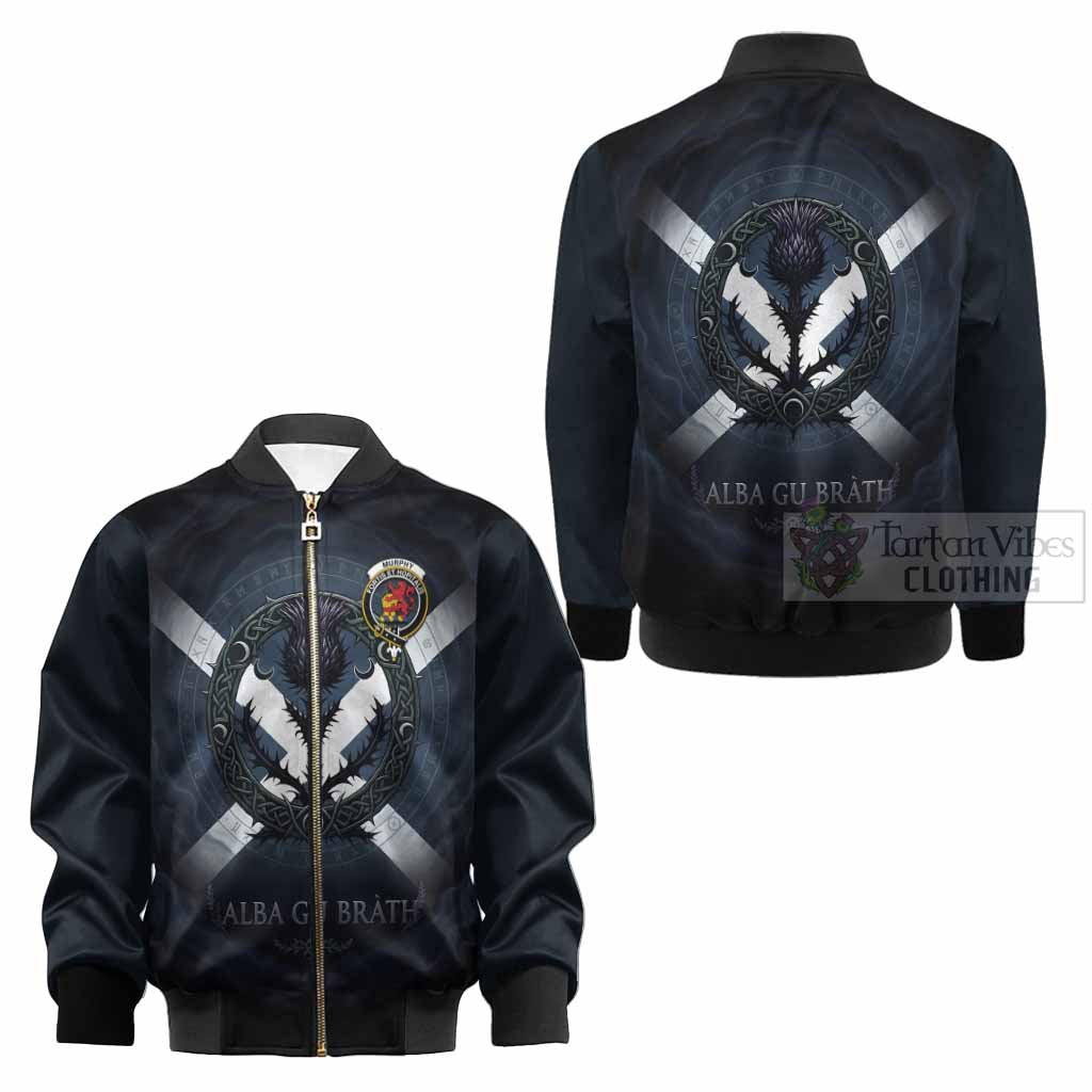 Murphy Clan Crest Kid Bomber Jacket with Celtic Knot Thistle and Saltire - Tartan Vibes Clothing