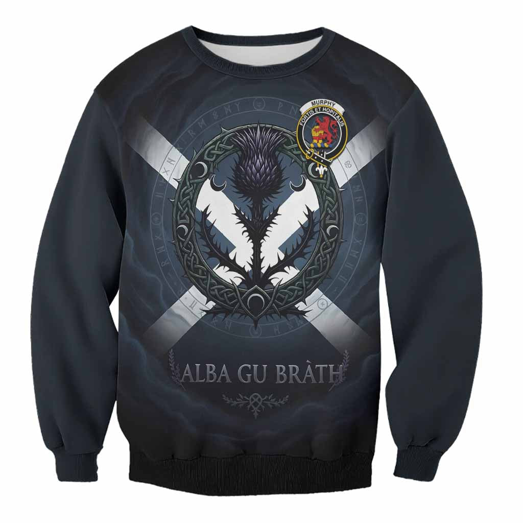 Murphy Clan Crest Sweatshirt with Celtic Knot Thistle and Saltire